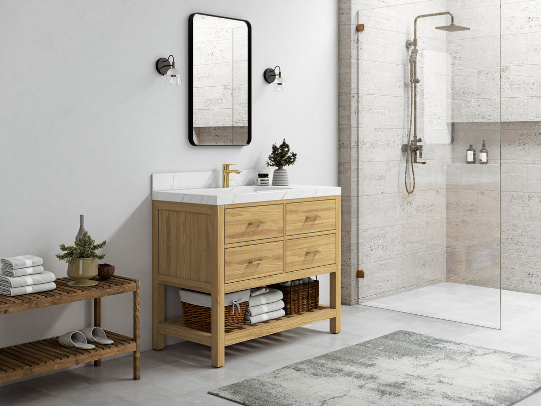 Parker Teak  42 in. W x 22 in. D Single Sink Bathroom Vanity in Light Natural  with Countertop - Side View 
