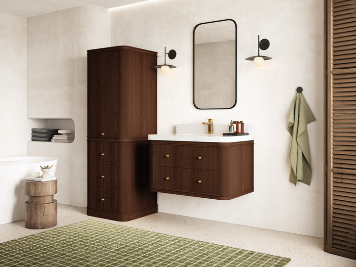Hampton Floating Teak 36 in. W x 22 in. D Center Sink Bathroom Vanity (Dark Walnut) - photo 2