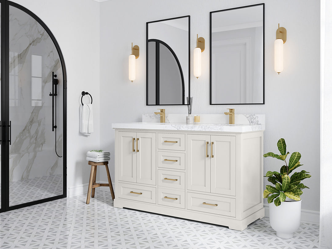 Boston 60 in. W x 22 in. D Double Sink Bathroom Vanity in Alabaster with Countertop - Side View
