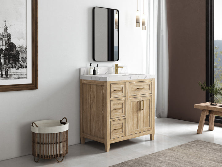 Santa Monica Teak Wood 36 in. W x 22 in. D Right Offset Sink Bathroom Vanity - photo 2