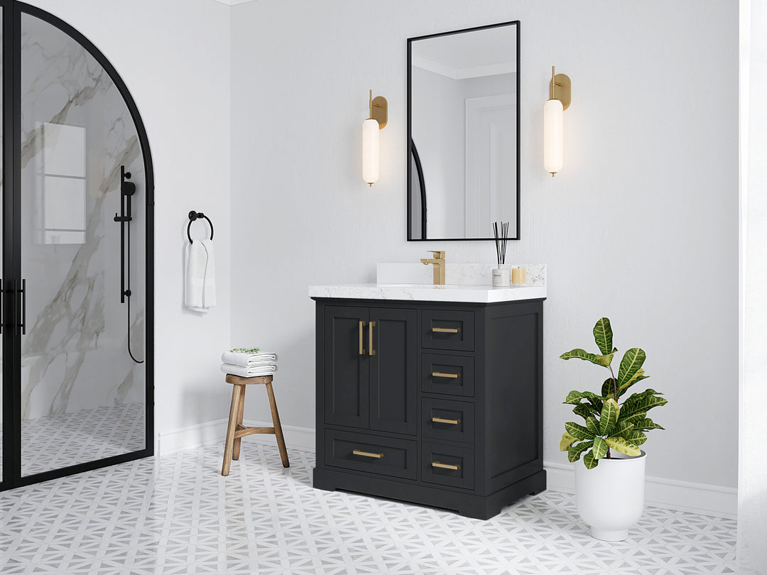 Boston 36 in. W x 22 in. D Single Sink Bathroom Vanity in Wrought Iron with Countertop - Side View
