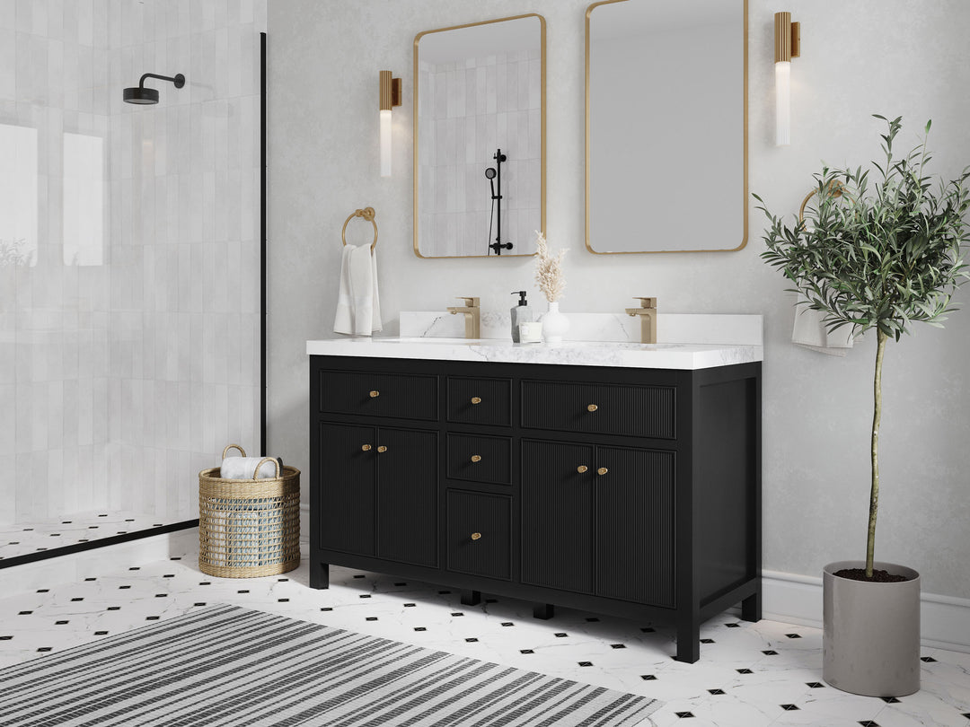 Sonoma 60 in W x 22 in D Free Standing Reeded Double Sink Bathroom Vanity