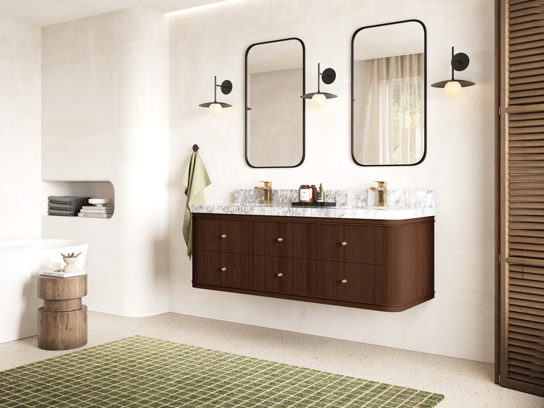Hampton Floating Teak 60 in. W x 22 in. D Double Sink Bathroom Vanity with Countertop - Side View