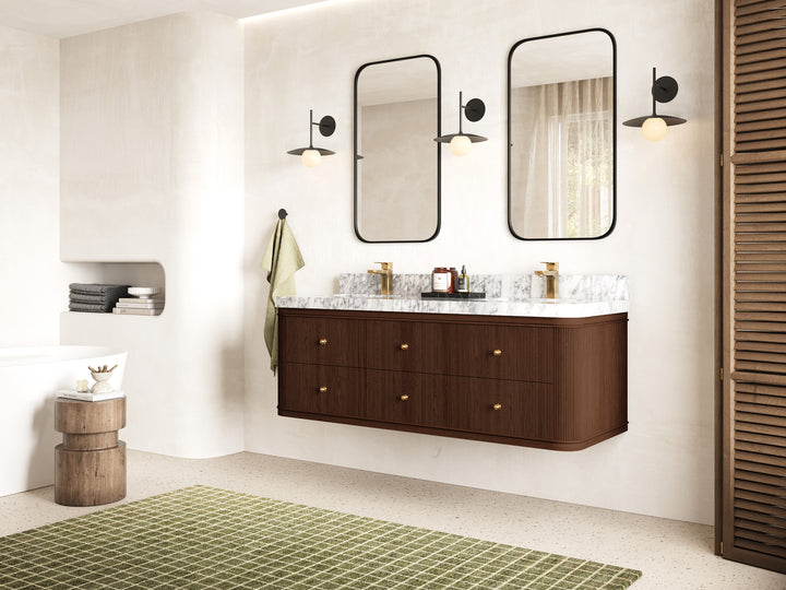 Hampton Floating Teak 60 in. W x 22 in. D Double Sink Bathroom Vanity (Dark Walnut) - photo 2