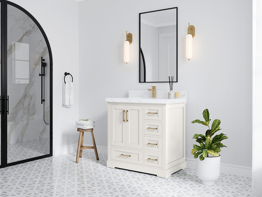 Boston 36 in. W x 22 in. D Single Sink Bathroom Vanity in Alabaster with Countertop - Side View