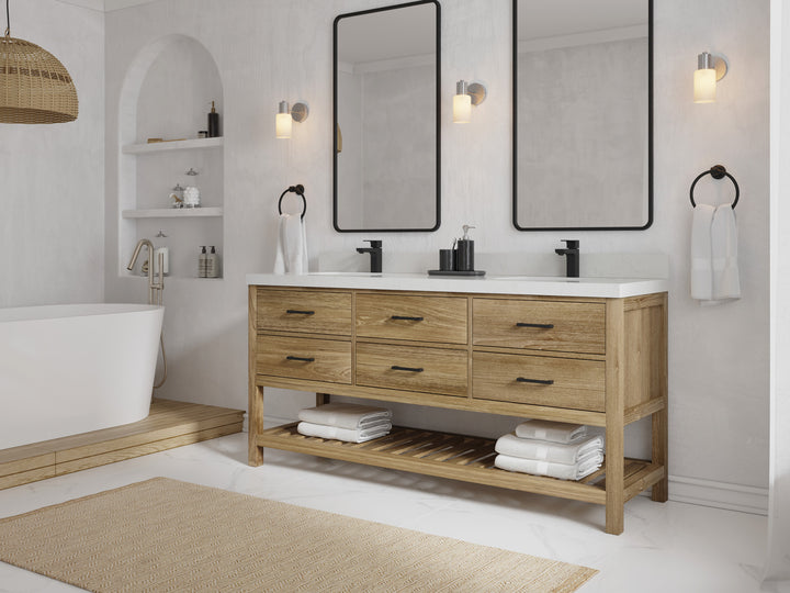 Parker Teak Wood 72 in. W x 22 in. D Double Sink Bathroom Vanity - photo 2