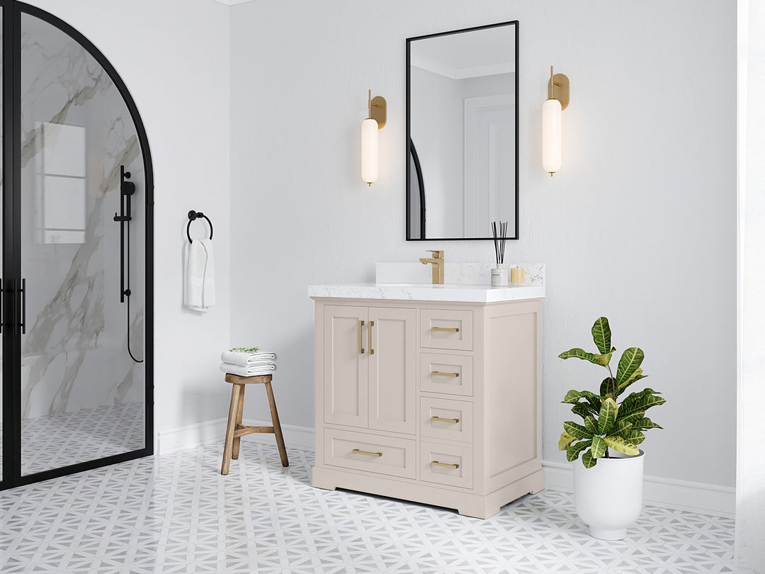 Boston 36 in. W x 22 in. D Single Sink Bathroom Vanity in Fine Grain with Countertop - Side View