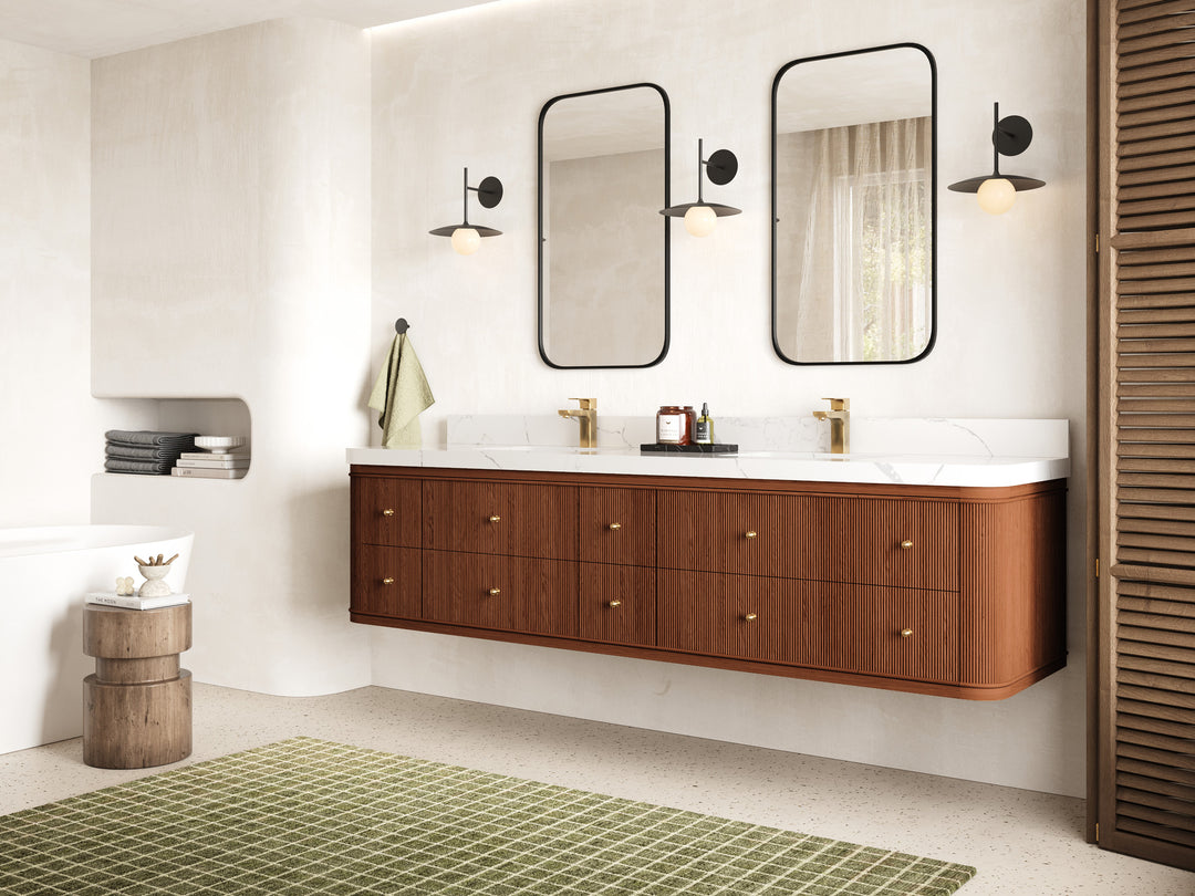 Hampton Floating Teak 84 in. W x 22 in. D Double Sink Bathroom Vanity (Dark Natural)