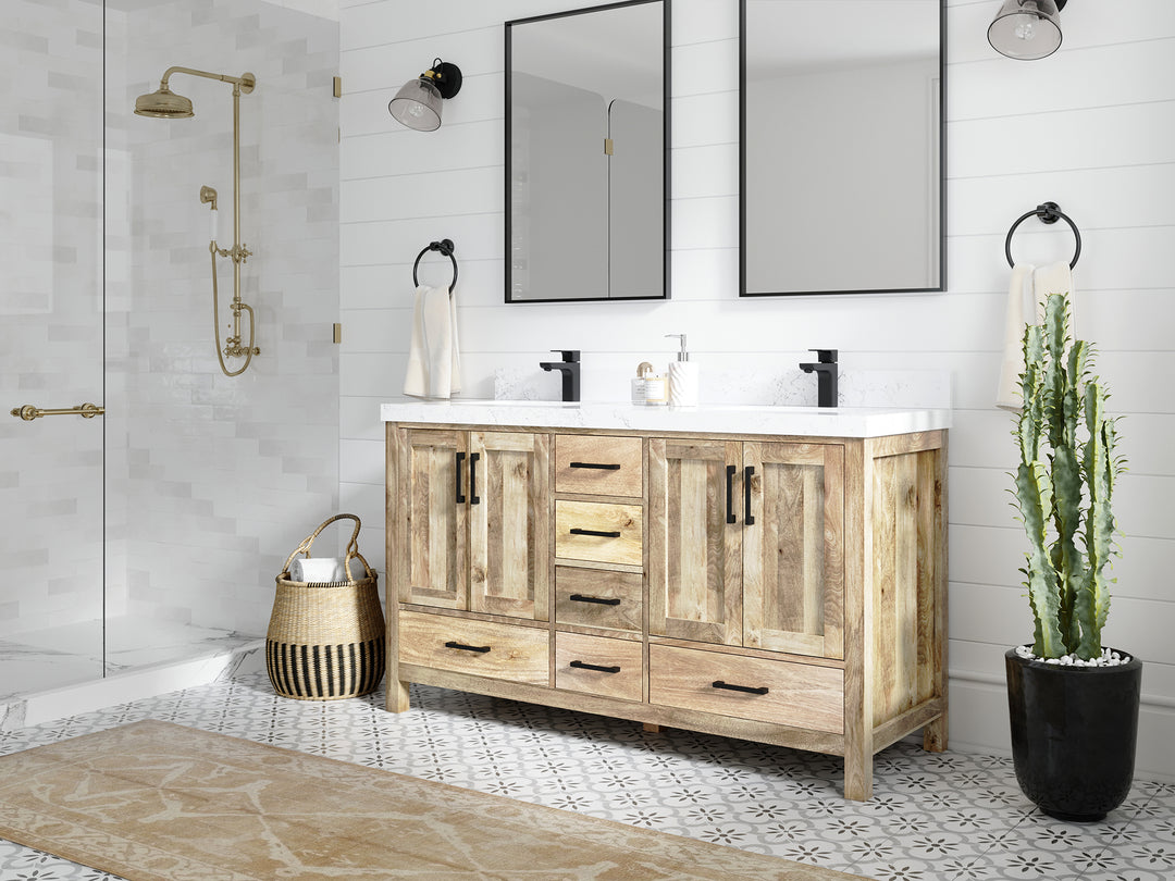 Malibu Mango Wood 60 in. W x 22 in. D Double Sink Bathroom Vanity