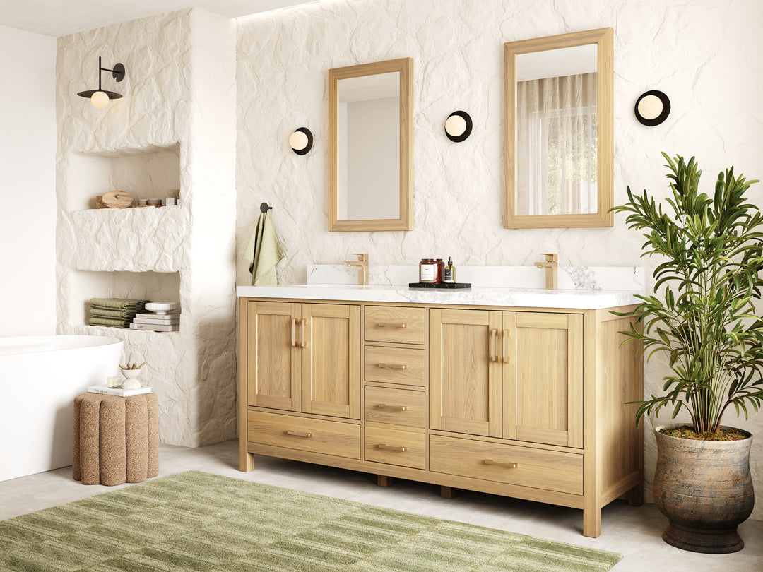 Malibu White Oak 72 in. W x 22 in. D Double Sink Bathroom Vanity