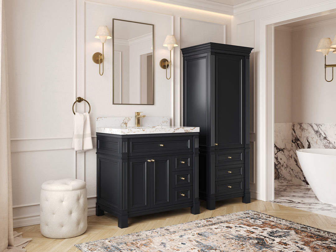 Paris 36 in. W x 22 in. D Center Sink Bathroom Vanity in  Black with Countertop - Side View 
