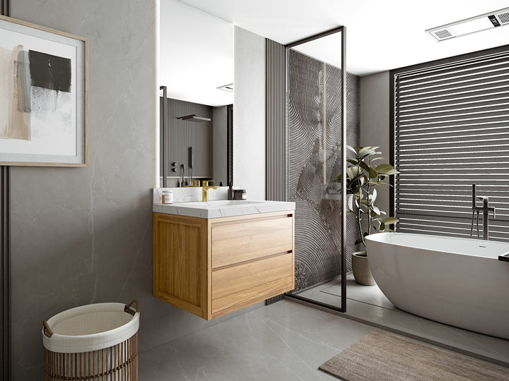 Madison Floating Teak 30 in. W x 22 in. D Single Sink Bathroom Vanity - photo 2