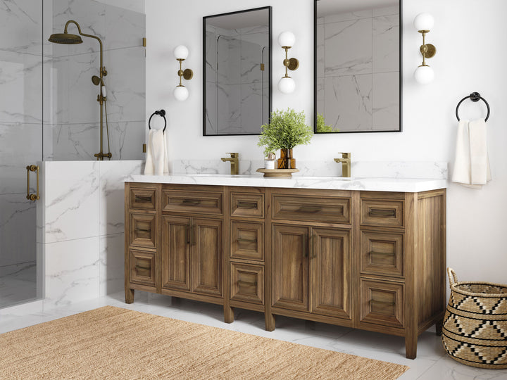 Santa Monica Teak Wood 84 in. W x 22 in. D Double Sink Bathroom Vanity - photo 2