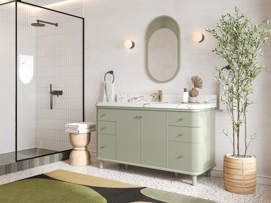 Miami 60 in. W x 22 in. D Single Sink Bathroom Vanity in Evergreen with Countertop - Side View