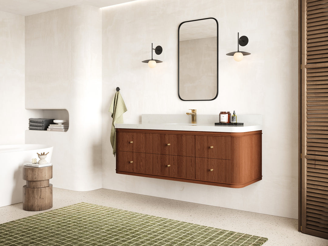 Hampton Floating Teak 60 in. W x 22 in. D Single Sink Bathroom Vanity with Countertop - Side View