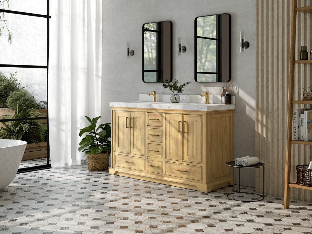 Charlotte 60 in. W x 22 in. D Double Sink Bathroom Teak Wood Vanity