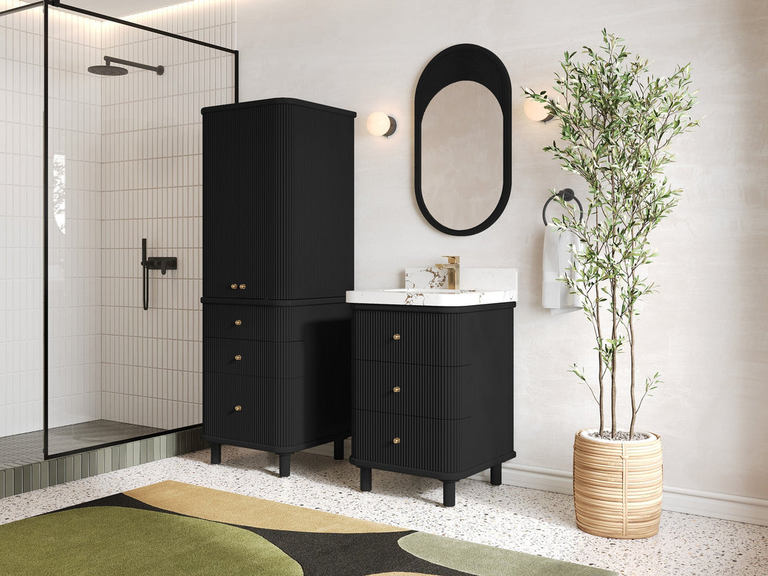 Miami 24 in. W x 22 in. D Single Sink Bathroom Vanity in Black with Countertop - Side View