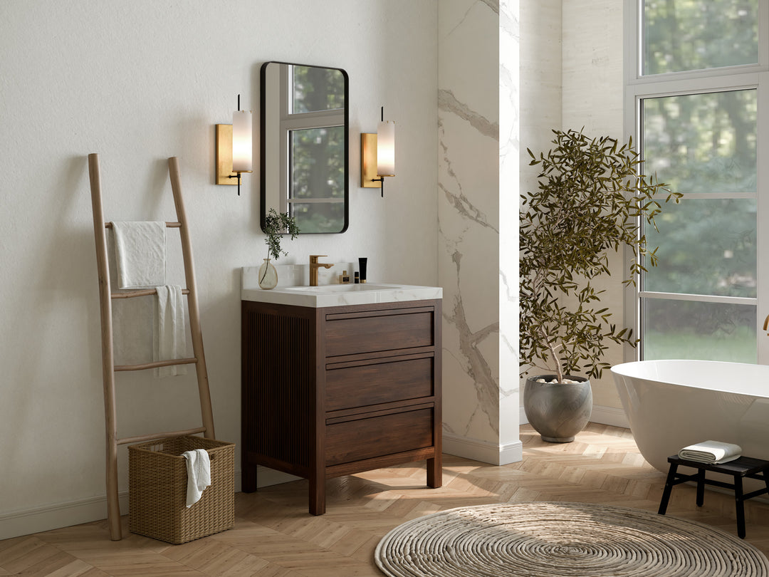 Elizabeth Teak 30 in. W x 22 in. D Single Sink Bathroom Vanity in Dark Walnut with Countertop - Side View