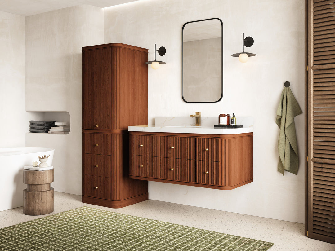 Hampton Floating Teak 48 in. W x 22 in. D Single Sink Bathroom Vanity with Countertop - Side View