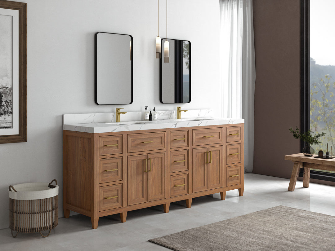 Santa Monica Teak Wood 84 in. W x 22 in. D Double Sink Bathroom Vanity