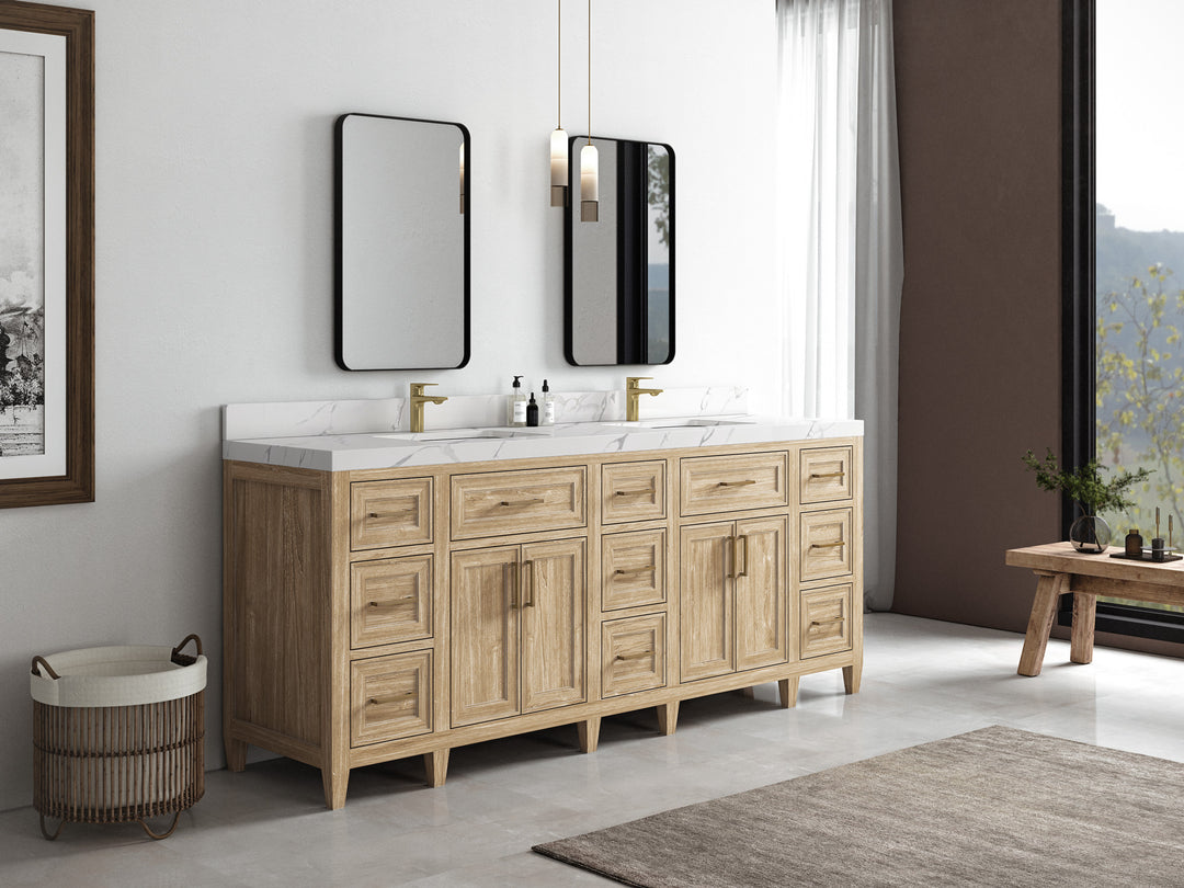 Santa Monica Teak Wood 84 in. W x 22 in. D Double Sink Bathroom Vanity