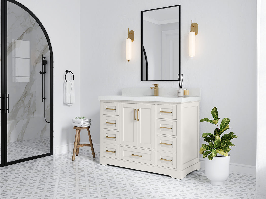 Boston 48 in. W x 22 in. D Single Sink Bathroom Vanity in Alabaster with Countertop - Side View
