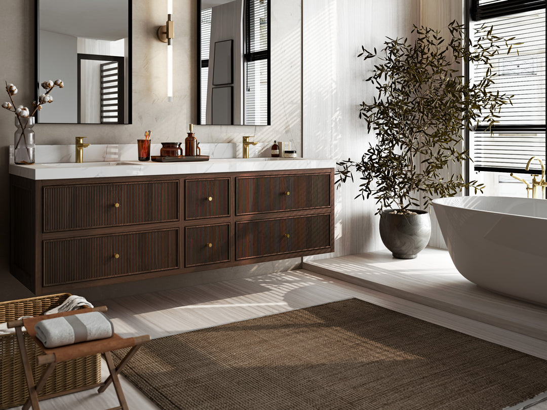 Sonoma Floating Teak 72 in. W x 22 in. D Single Sink Bathroom Vanity in Dark Walnut Finish with countertop - Side View