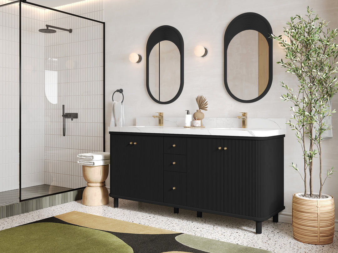 Miami 72 in. W x 22 in. D Double Sink Bathroom Vanity in Black with Countertop - Side View