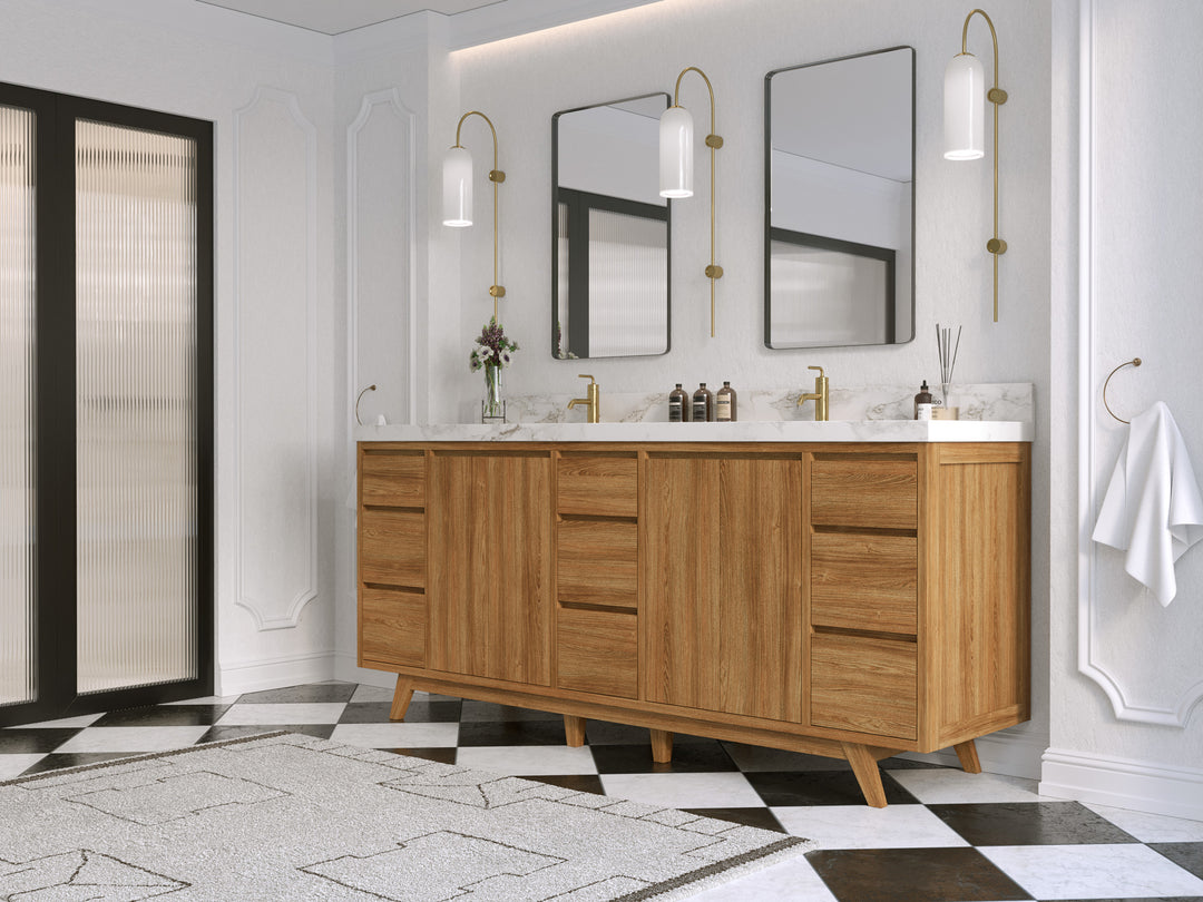 Madison Teak Wood 80 in. W x 22 in. D Double Sink Bathroom Vanity