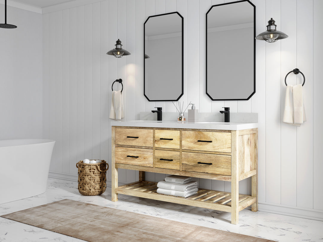 Parker Mango Wood 60 in. W x 22 in. D Double Sink Bathroom Vanity
