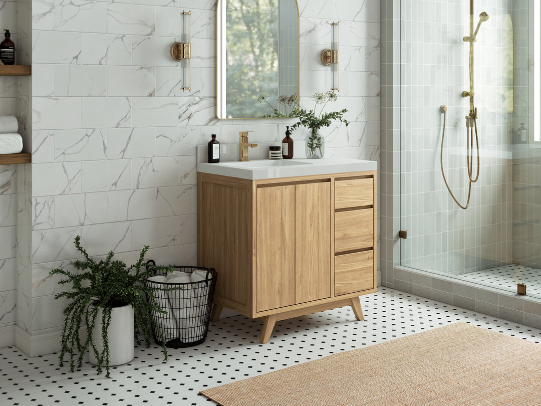 Madison Teak Wood 36 in. W x 22 in. D Left Offset Sink Bathroom Vanity