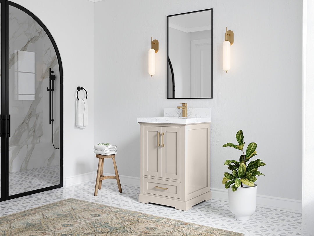 Boston 24 in. W x 22 in. D Single Sink Bathroom Vanity in Fine Grain with Countertop - Side View