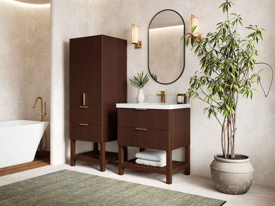 Catalina Teak 30 in W x 22 in D Free Standing Reeded Single Sink Bathroom Vanity
