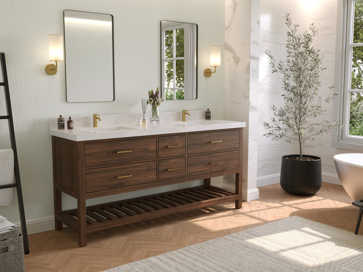 Parker Teak Wood 72 in. W x 22 in. D Double Sink Bathroom Vanity - photo 2
