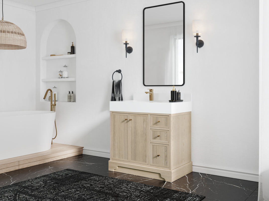 Manhattan White Oak 36 in. W x 22 in. D Left Offset Sink Bathroom Vanity
