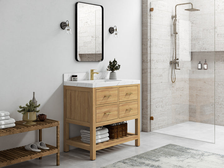Parker Teak Wood 36 in. W x 22 in. D Center Sink Bathroom Vanity - photo 2