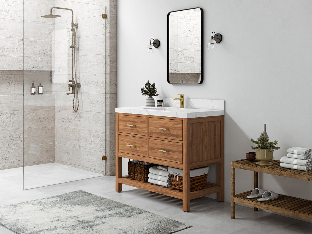 Parker Teak  42 in. W x 22 in. D Single Sink Bathroom Vanity in Golden  with Countertop - Side View 