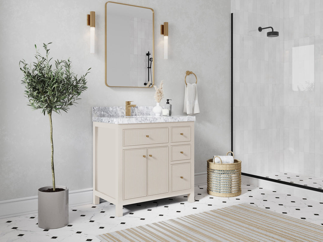Sonoma 36 in. W x 22 in. D Left Offset Sink Bathroom Vanity in Fine Grain with countertop - Side View