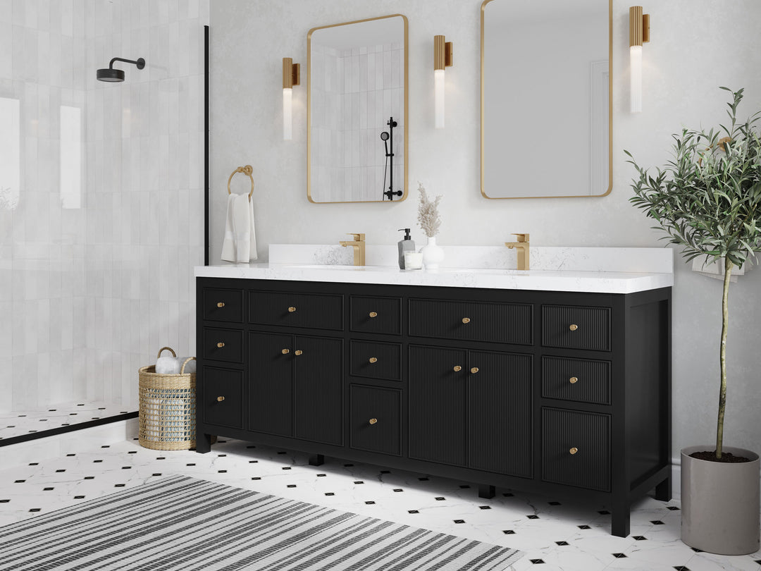 Sonoma 84 in W x 22 in D Free Standing Reeded Double Sink Bathroom Vanity