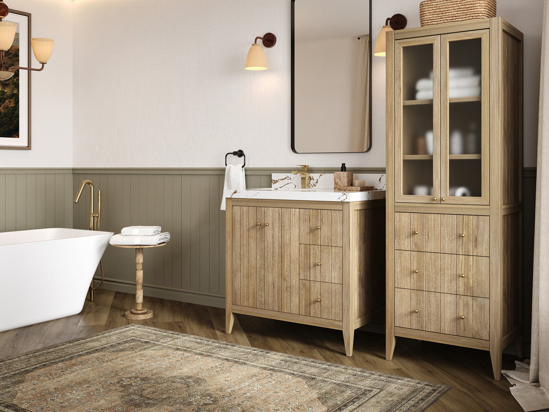 Atlanta Teak Wood 36 in. W x 22 in. D Left Offset Sink Bathroom Vanity