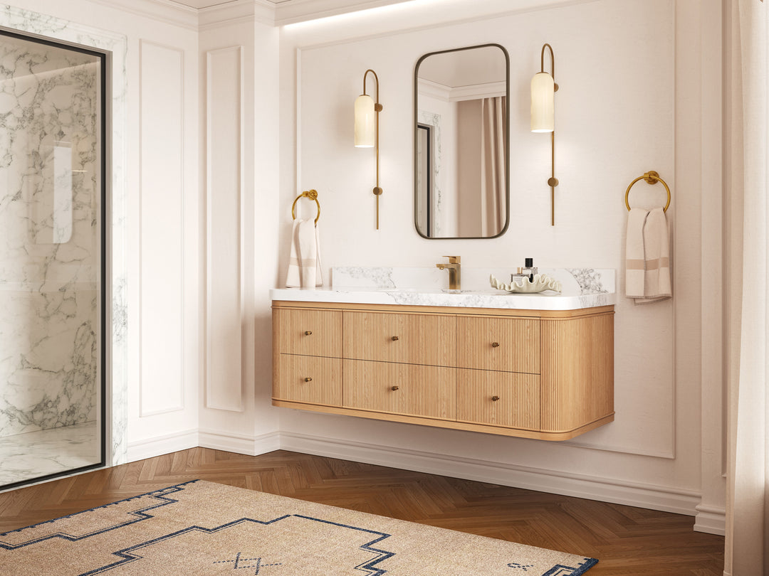 Hampton Floating White Oak 60 in. W x 22 in. D Single Sink Bathroom Vanity with Countertop - Side View