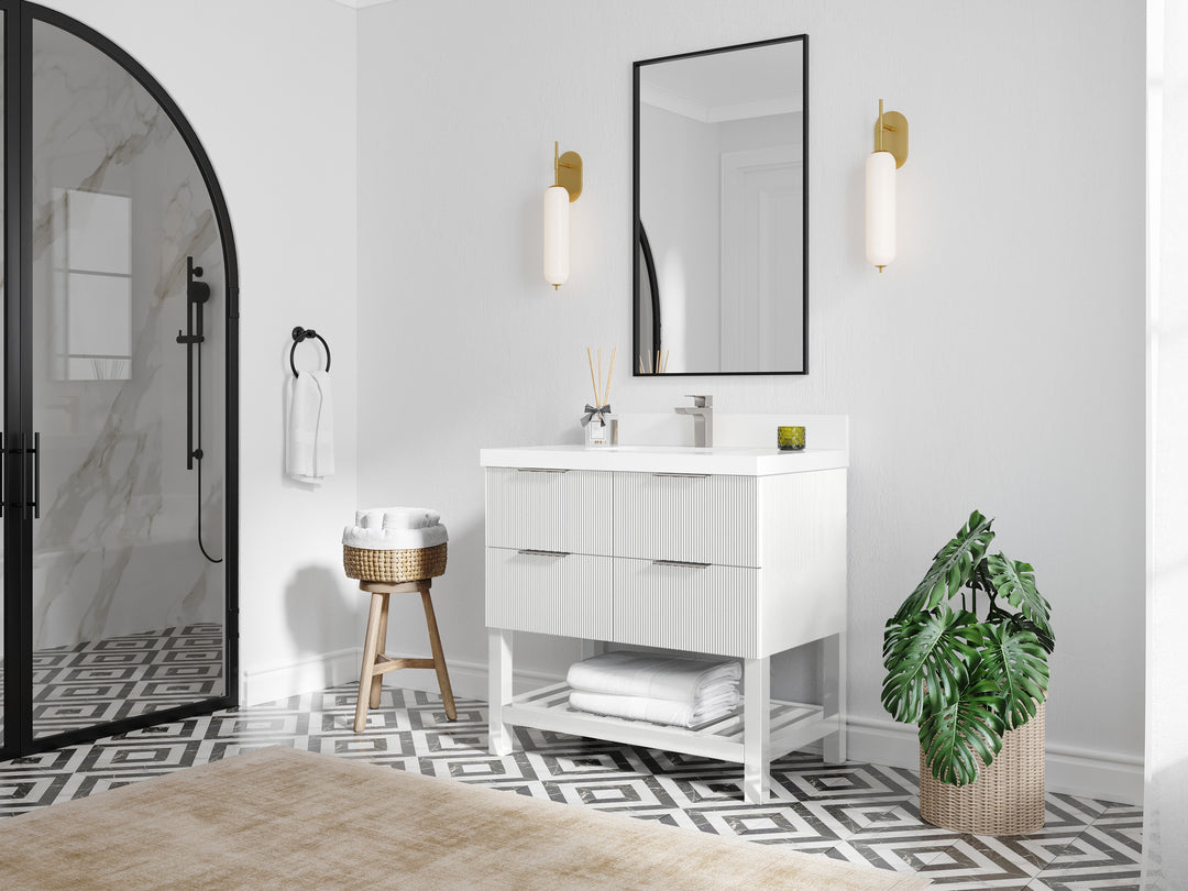 Catalina 36 in. W x 22 in. D Single Sink Bathroom Vanity in White with Countertop - Side View