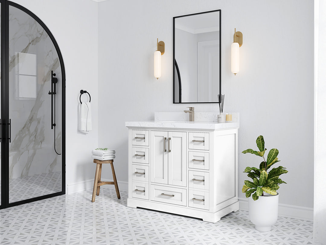 Boston 42 in. W x 22 in. D Single Sink Bathroom Vanity in White with Countertop - Side View