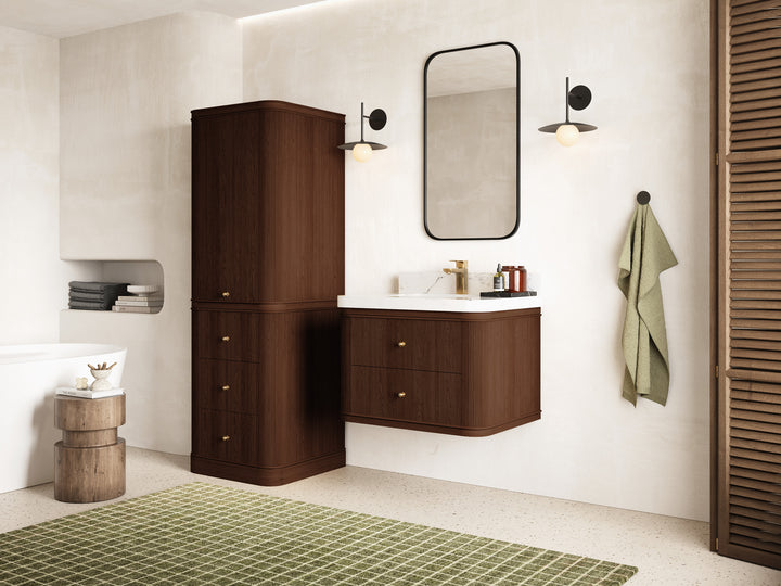 Hampton Floating Teak 30 in. W x 22 in. D Single Sink Bathroom Vanity (Dark Walnut) - photo 2