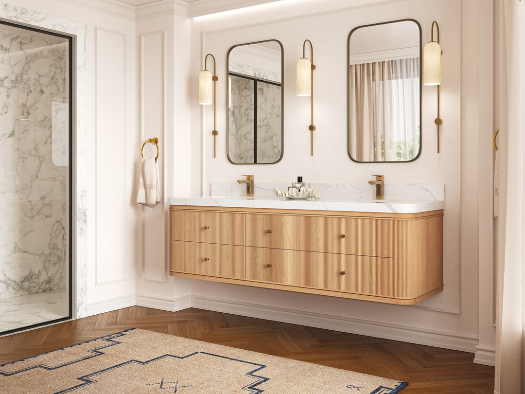 Hampton Floating White Oak 72 in. W x 22 in. D Double Sink Bathroom Vanity with Countertop - Side View