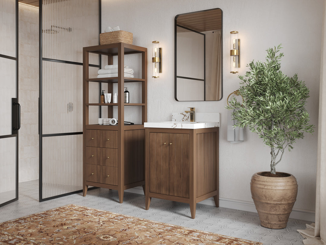 Atlanta Teak Wood 24 in. W x 22 in. D Single Sink Bathroom Vanity