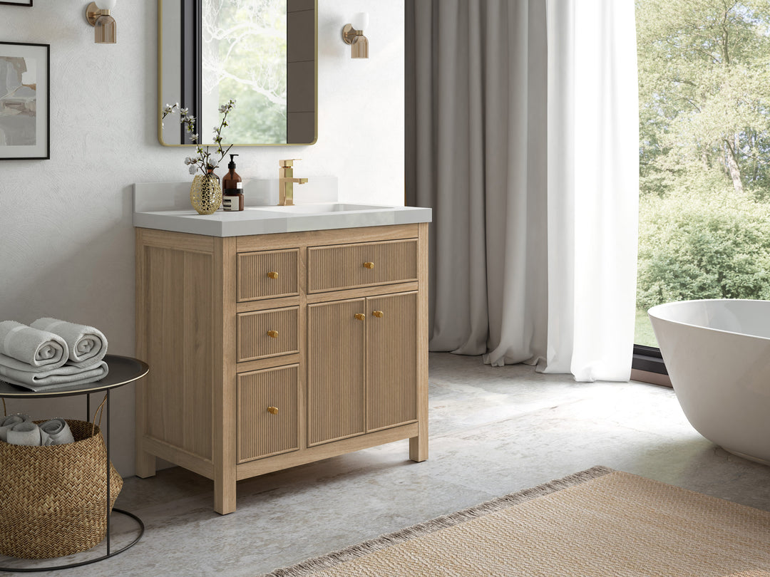 Sonoma Teak Wood 36 in. W x 22 in. D Right Offset Sink Bathroom Vanity