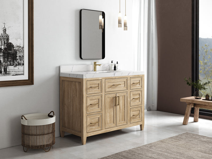 Santa Monica Teak Wood 48 in. W x 22 in. D Single Sink Bathroom Vanity - photo 2