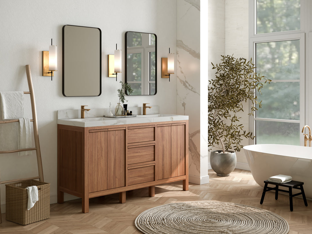 Elizabeth Teak 60 in. W x 22 in. D Double Sink Bathroom Vanity in Dark Natural with Countertop - Side View