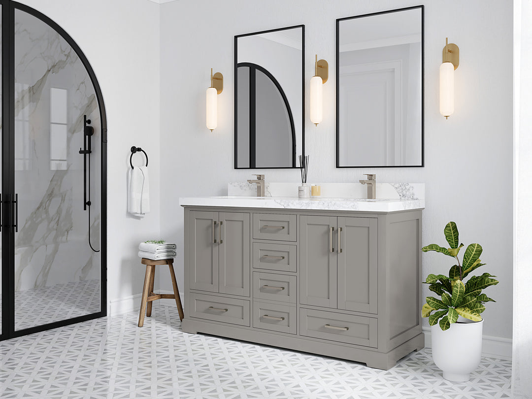 Boston 60 in. W x 22 in. D Double Sink Bathroom Vanity in Elephant Skin Gray with Countertop - Side View